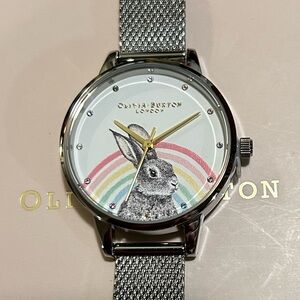 OLIVIA BURTON RAINBOW BUNNY WATCH WITH 30mm WHITE Face & SILVER MESHBRAC…